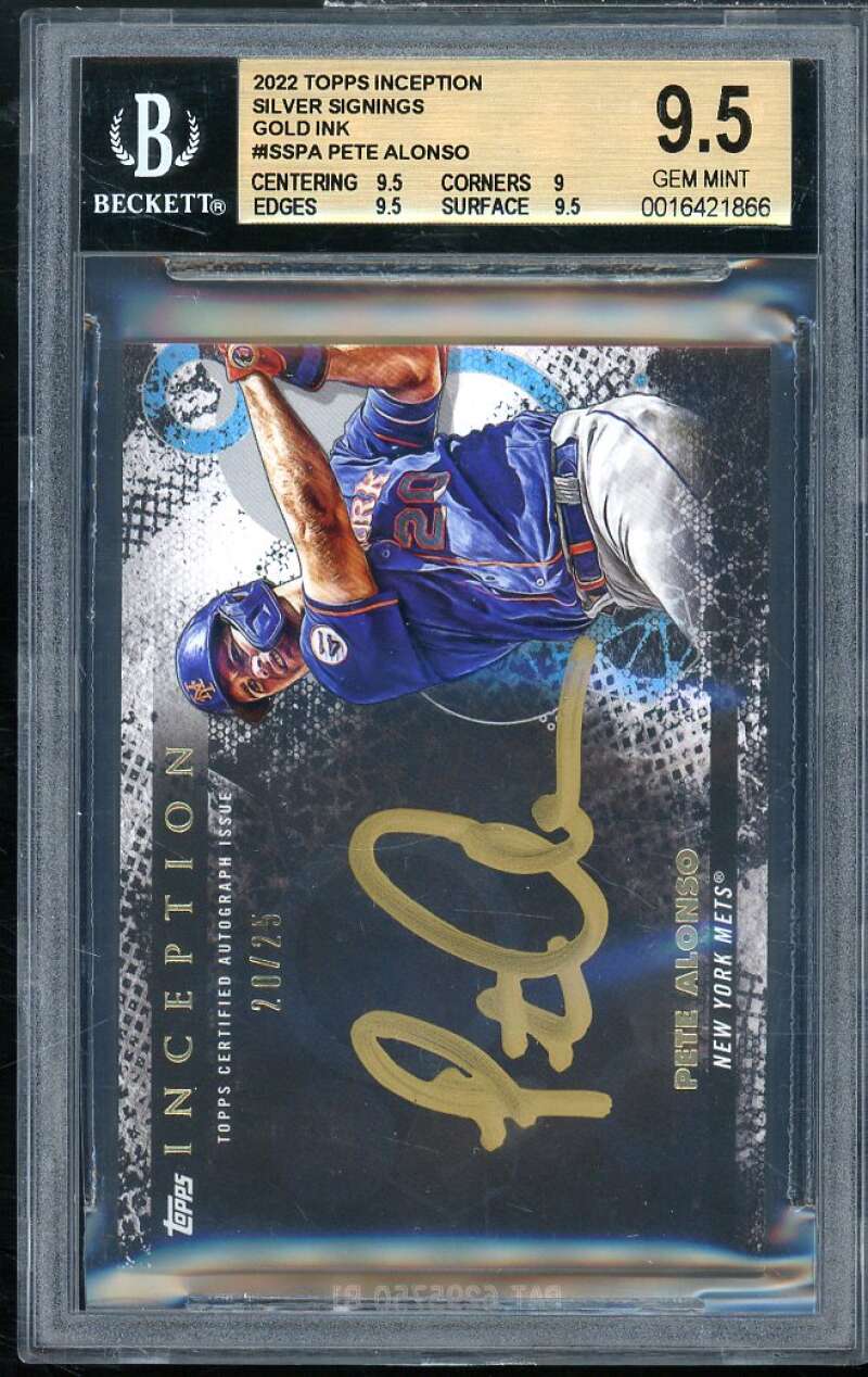 Pete Alonso 2022 Topps Inception Silver Signings Gold Ink (20/25) #sspa BGS 9.5 Image 1