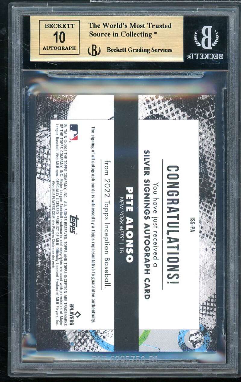 Pete Alonso 2022 Topps Inception Silver Signings Gold Ink (20/25) #sspa BGS 9.5 Image 2