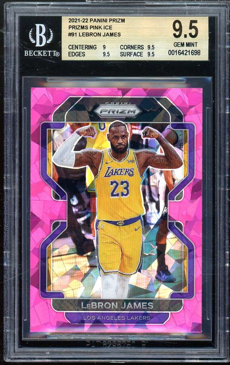 LeBron James 2021-22 Panini Prizm Prizms Pink Ice (pop 1) #91 BGS 9.5 Image 1