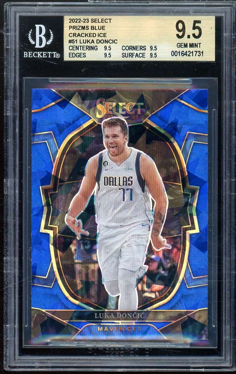 Luka Doncic Card 2022-23 Select Blue Cracked Ice Prizms (pop 2) #51 BGS 9.5 Image 1