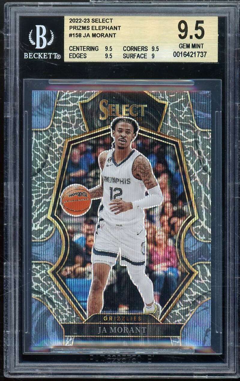 Ja Morant Card 2022-23 Select Prizms Elephant #158 BGS 9.5 (9.5 9.5 9.5 9) Image 1