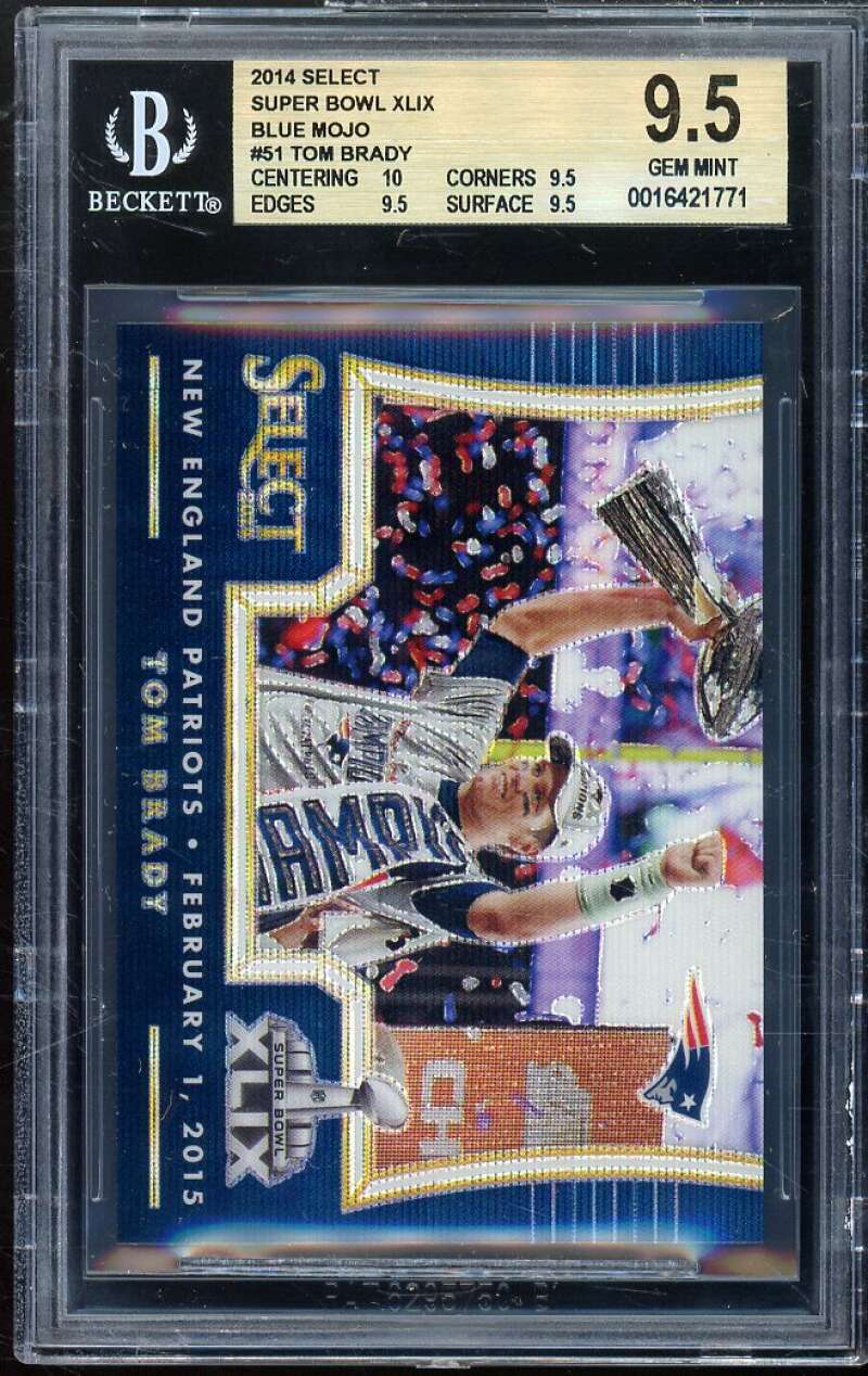 Tom Brady Card 2014 Panini Select Super Bowl XLIX Blue Mojo (pop 2) #51 BGS 9.5 Image 1