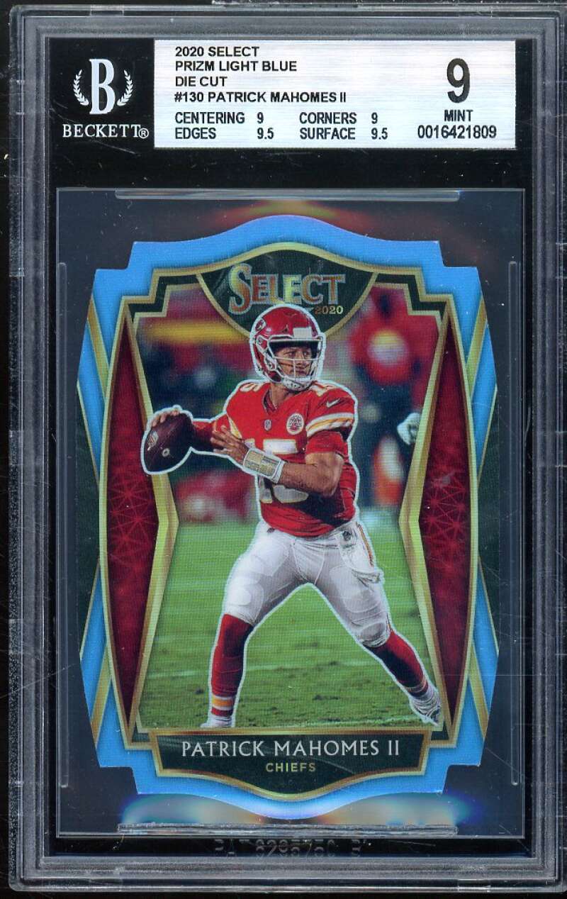 Patrick Mahomes Card 2020 Select Die-Cut Prizm Light Blue (pop 2) #130 BGS 9 Image 1