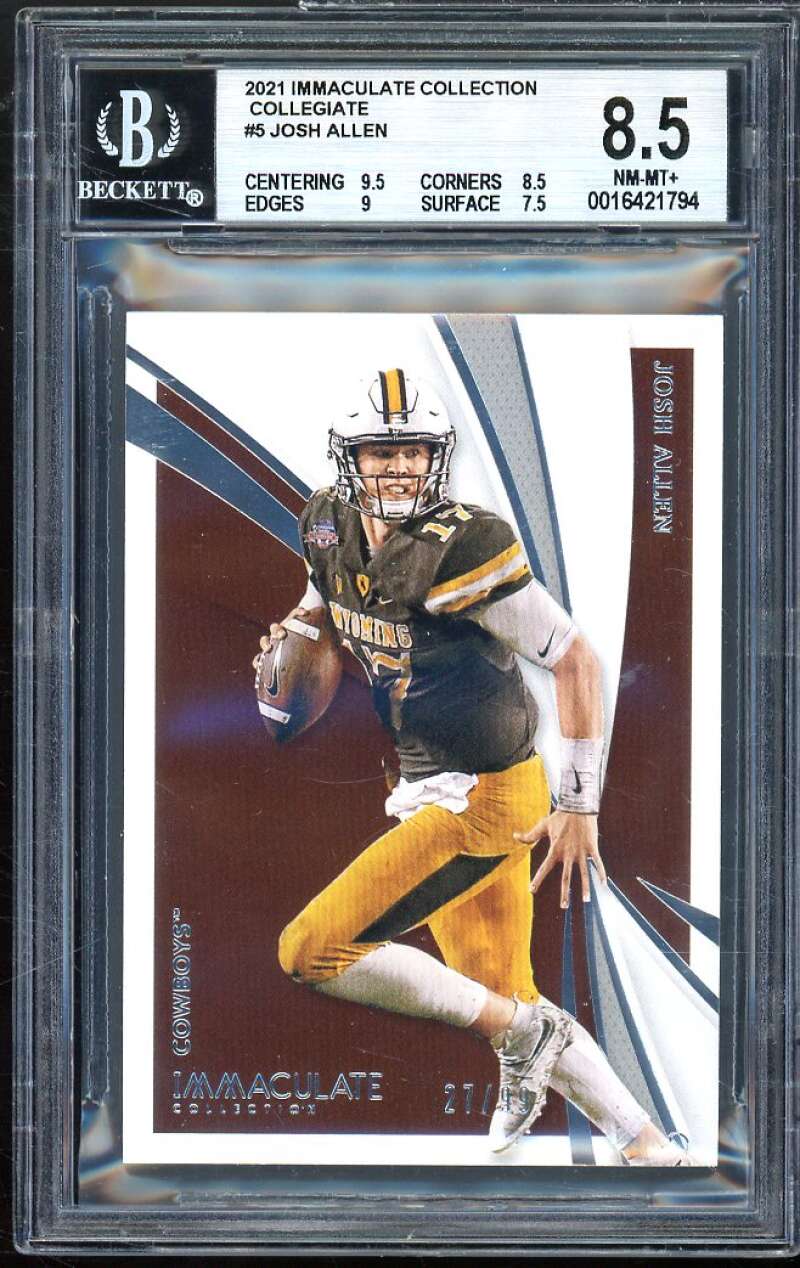 Josh Allen Card 2021 Immaculate Collection Collegiate (pop 1) #5 BGS 8.5 Image 1