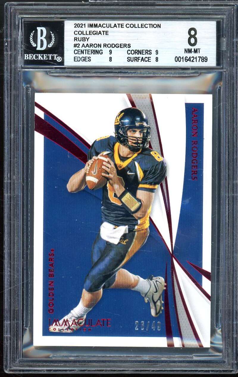 Aaron Rodgers 2021 Immaculate Collection Collegiate Ruby (pop 1) #58 BGS 8 Image 1