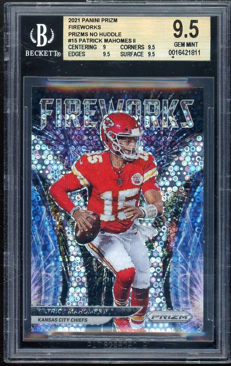 Patrick Mahomes 2021 Panini Prizm Fireworks Prizms No Huddle (pop 3) #15 BGS 9.5 Image 1