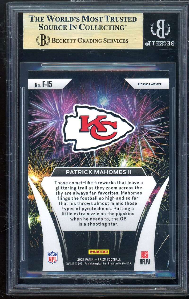 Patrick Mahomes 2021 Panini Prizm Fireworks Prizms No Huddle (pop 3) #15 BGS 9.5 Image 2