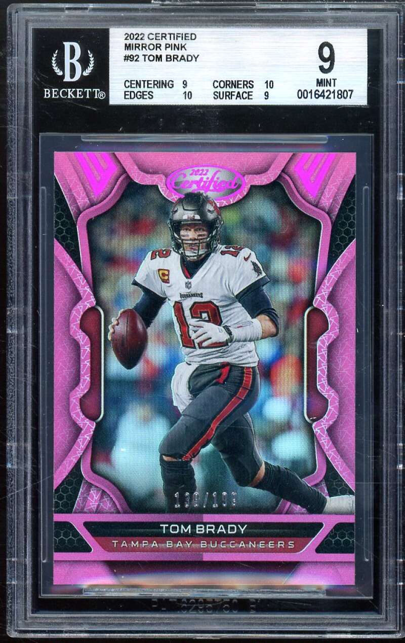 Tom Brady Card 2022 Certified Mirror Pink #92 (pop 1) BGS 9 (9 10 10 9) Image 1