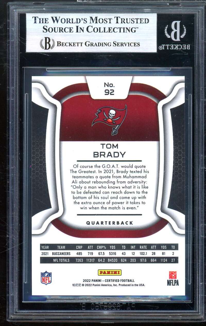 Tom Brady Card 2022 Certified Mirror Pink #92 (pop 1) BGS 9 (9 10 10 9) Image 2