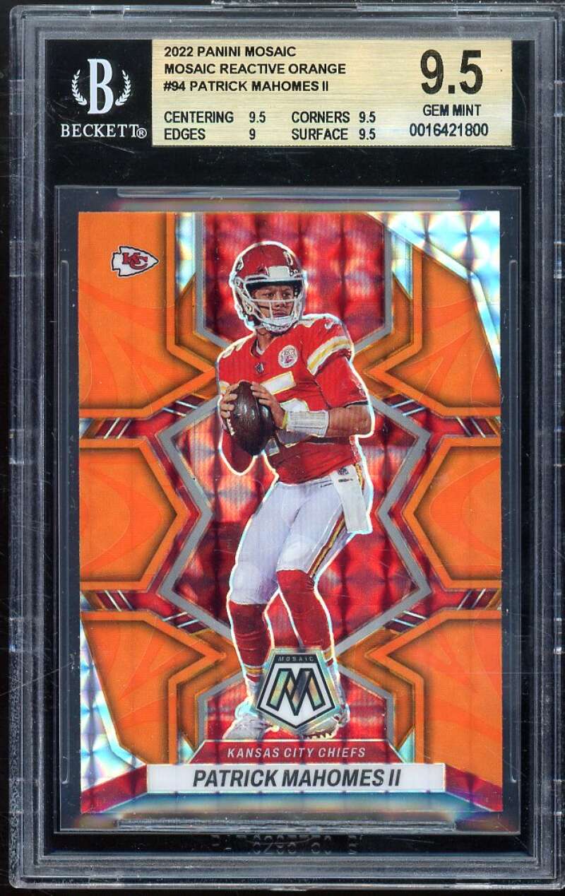 Patrick Mahomes II Card 2022 Panini Mosaic Reactive Orange (pop 1) #94 BGS 9.5 Image 1