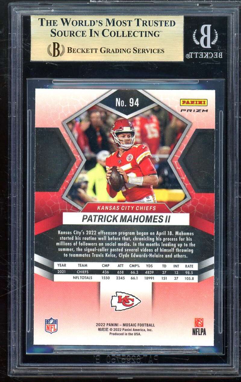 Patrick Mahomes II Card 2022 Panini Mosaic Reactive Orange (pop 1) #94 BGS 9.5 Image 2