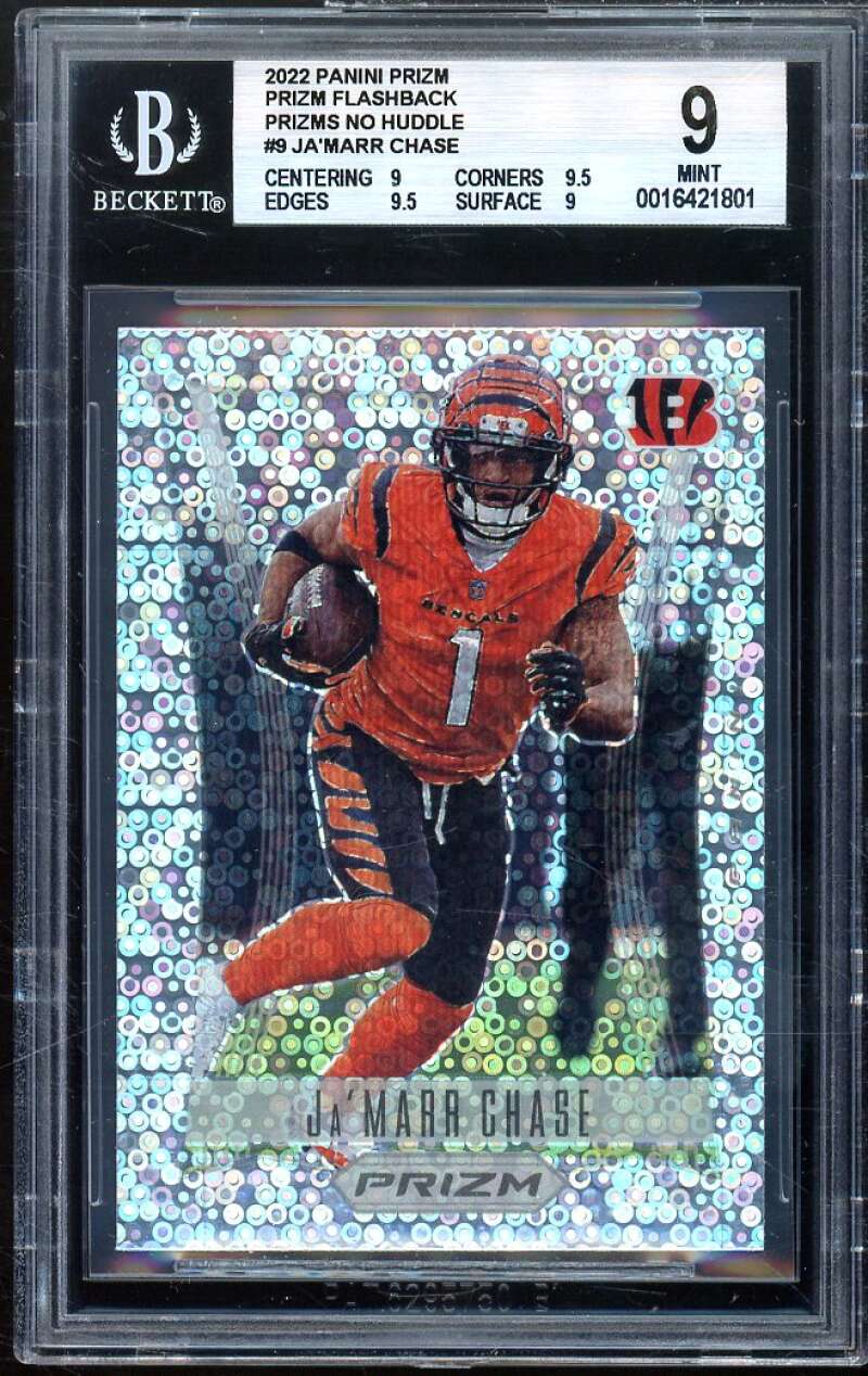 Ja'Marr Chase Card 2022 Panini Prizm Flashback No Huddle (pop 1) #9 BGS 9 Image 1