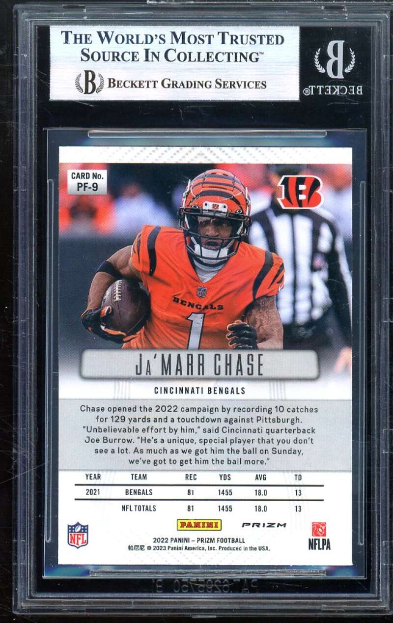 Ja'Marr Chase Card 2022 Panini Prizm Flashback No Huddle (pop 1) #9 BGS 9 Image 2