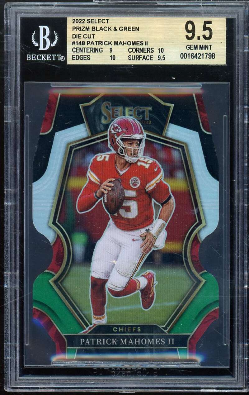 Patrick Mahomes 2022 Select Prizm Black Green Die Cut (pop 2) #148 BGS 9.5 Image 1