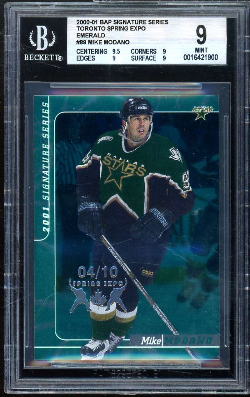 Mike Modano 2000-01 BAP Signature Series Toronto Spring Emerald (#d 4/10) BGS 9 Image 1