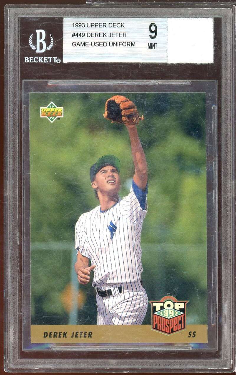 Derek Jeter Rookie 1993 Upper Deck Game Used Uniform #449 BGS 9 (holder scratch) Image 1