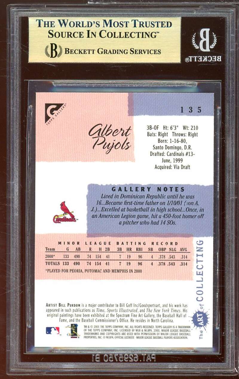 Albert Pujols Rookie Card 2001 Topps Gallery #135 BGS 9.5 (9.5 9 9.5 10) Image 2