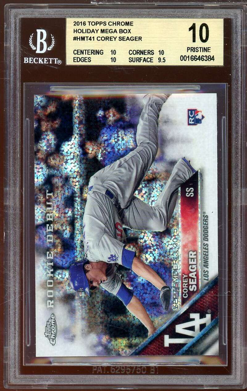 Corey Seager Rookie 2016 Topps Chrome Holiday Mega Box #41 (PRISTINE) BGS 10 Image 1