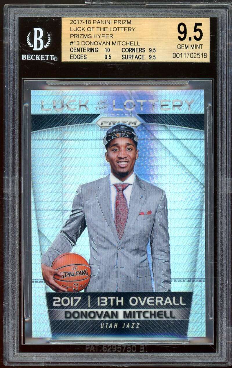 Donovan Mitchell Rookie Card 2017-18 Panini Prizm Luck Of Lottery #13 BGS 9.5 Image 1