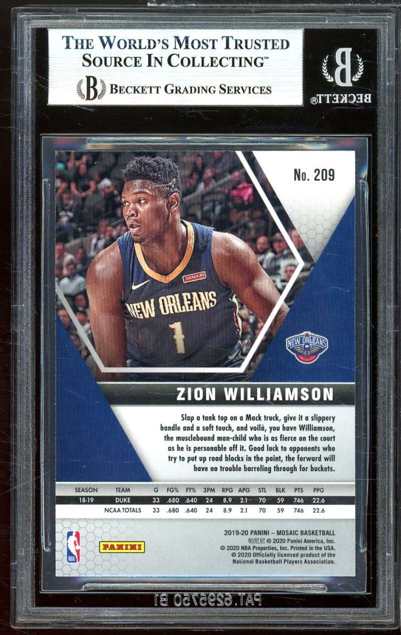 Zion Williamson Rookie Card 2019-20 Panini Mosaic #209 BGS 9 (9 9.5 9.5 9) Image 2