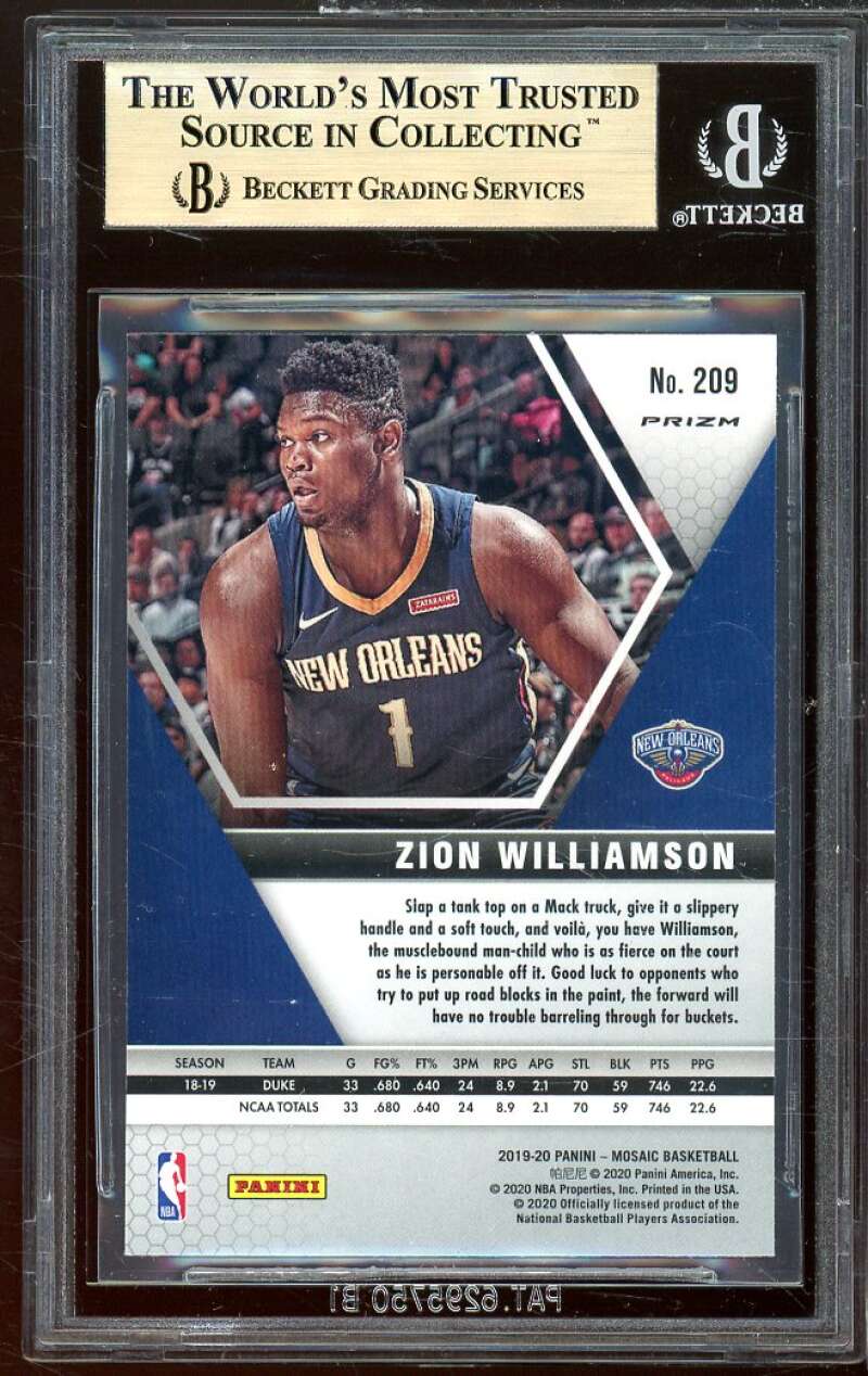 Zion Williamson Rookie 2019-20 Panini Mosaic Green #209 BGS 9.5 (9.5 9.5 10 9.5) Image 2