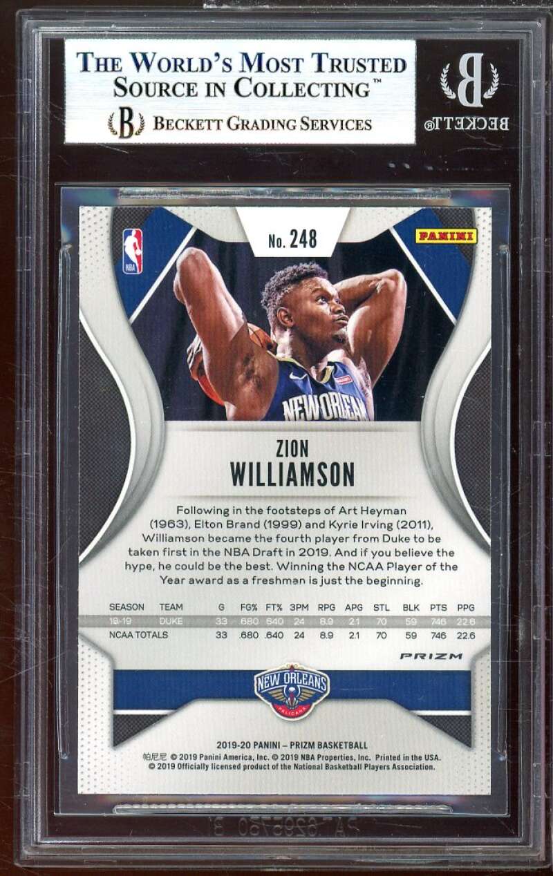 Zion Williamson Rookie Card 2019-20 Panini Prizm Prizms Green #248 BGS 9 Image 2