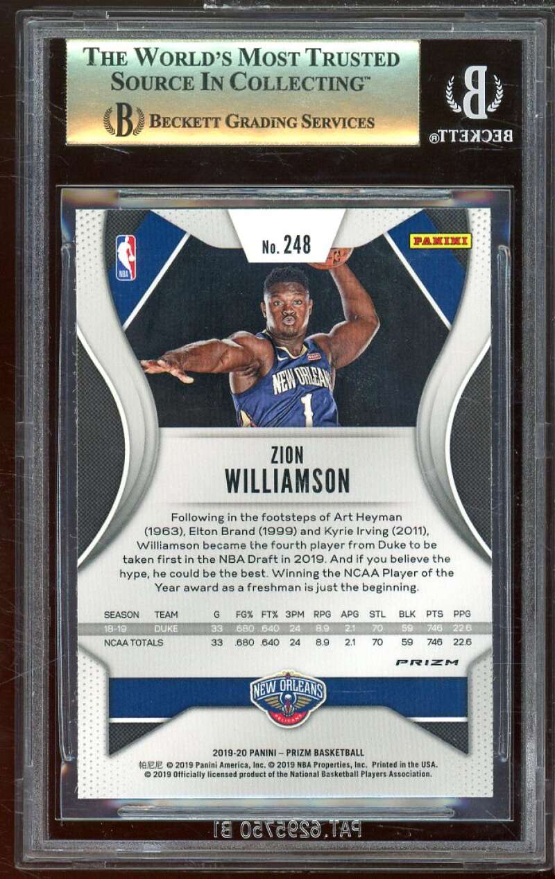 Zion Williamson Rookie Card 2019-20 Panini Prizm Prizms Fast Break #248 BGS 9.5 Image 2