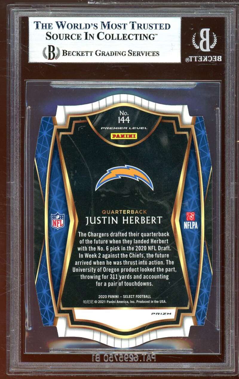 Justin Herbert Rookie Card 2020 Select Prizms Light Blue Die Cut #144 BGS 9 Image 2