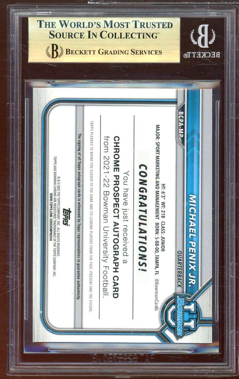 Michael Penix Jr Rookie 2022 Bowman University Chrome Autographs #bcpamp BGS 9.5 Image 2