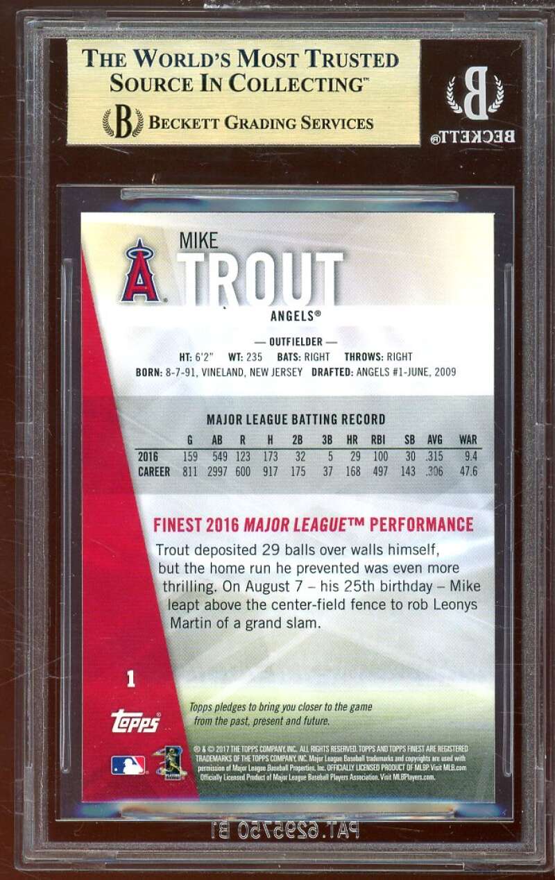 Mike Trout Card 2017 Finest (pop 7) #1 BGS 9.5 Image 2