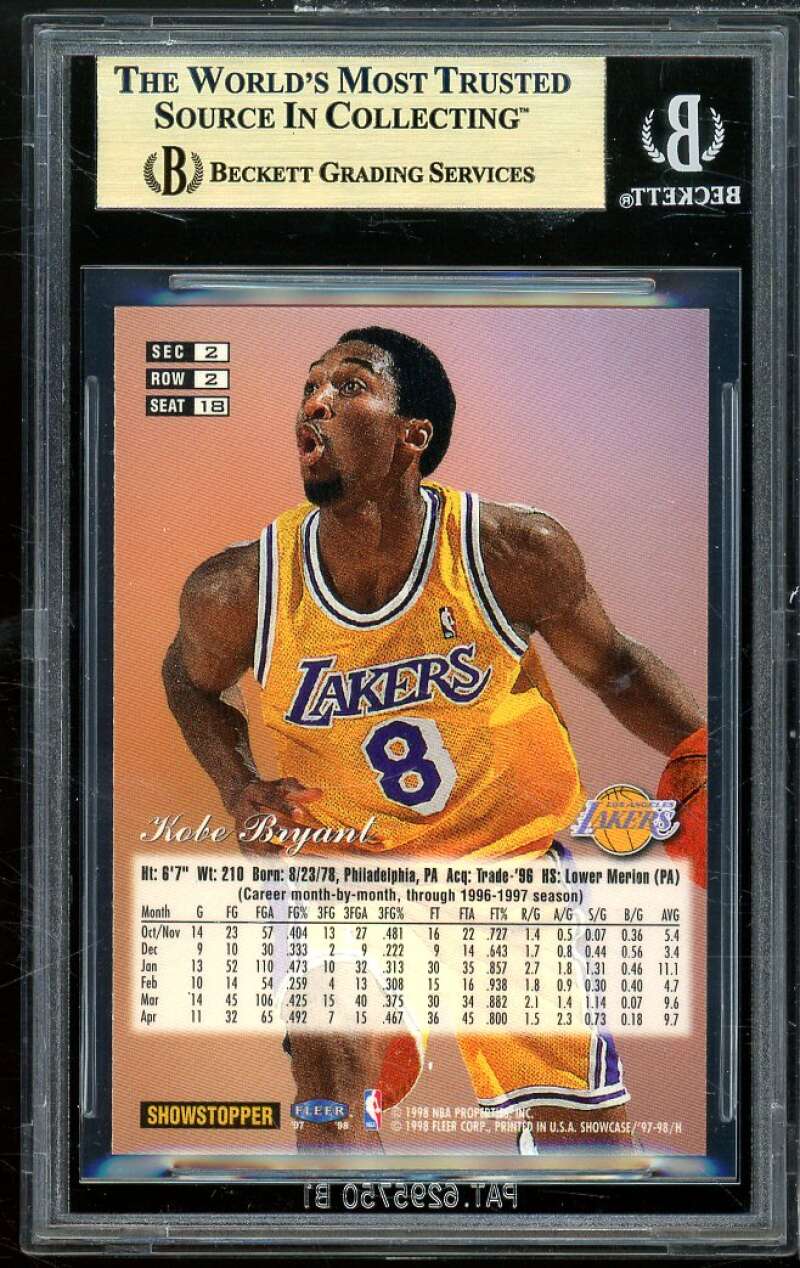 Kobe Bryant Card 1997-98 Flair Showcase Row 2 #18 BGS 9.5 Image 2