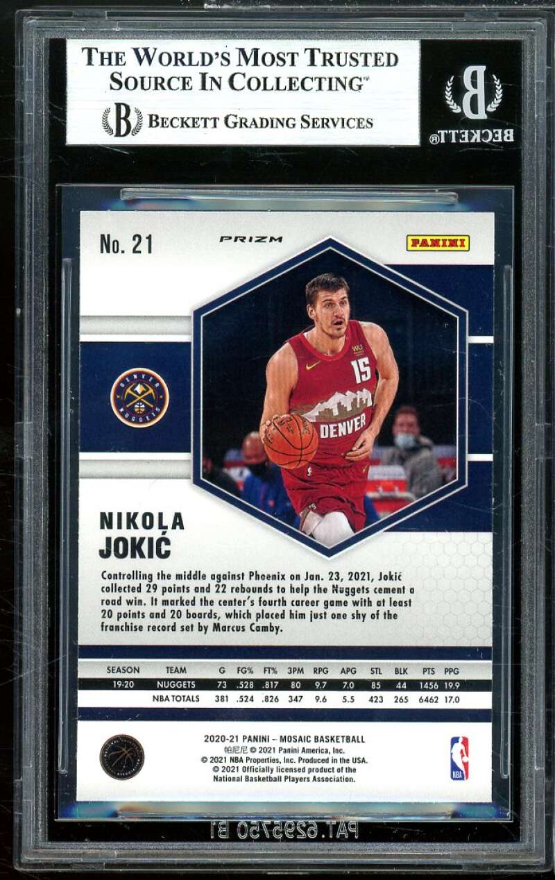 Nikola Jokic Card 2021-22 Panini Mosaic Mosaic Green (pop 1) #21 BGS 9 Image 2