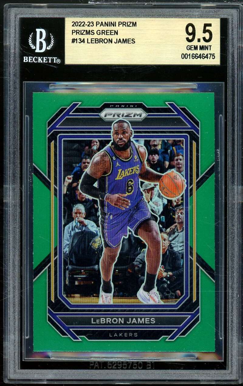 LeBron James Card 2022-23 Panini Prizm Prizms Green (pop 1) #134 BGS 9.5 Image 1