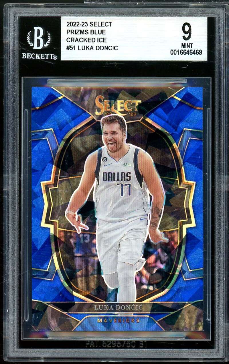 Luka Doncic Card 2022-23 Select Prizm Blue Cracked Ice (pop 1) #51 BGS 9 Image 1