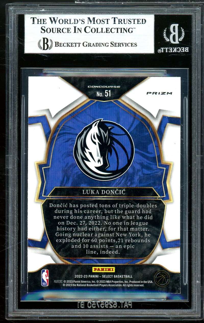 Luka Doncic Card 2022-23 Select Prizm Blue Cracked Ice (pop 1) #51 BGS 9 Image 2