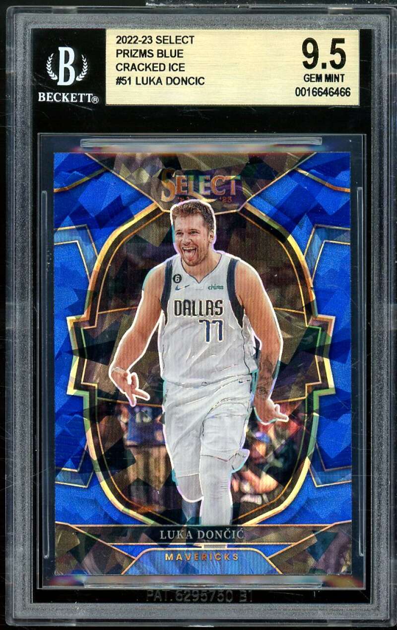 Luka Doncic Card 2022-23 Select Prizm Blue Cracked Ice (pop 2) #51 BGS 9.5 Image 1