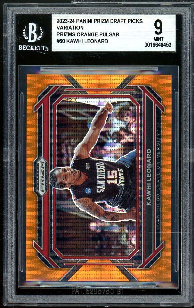 Kawhi Leonard 2023-24 Panini Prizm DP Variation Prizms Orange Pulsar #60 BGS 9 Image 1