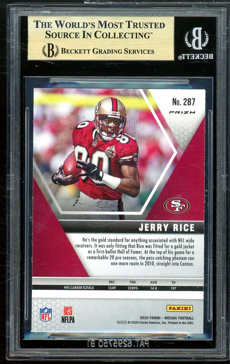 Jerry Rice Card 2020 Panini Mosaic White Sparkle (pop 1) #287 BGS 9.5 Image 2