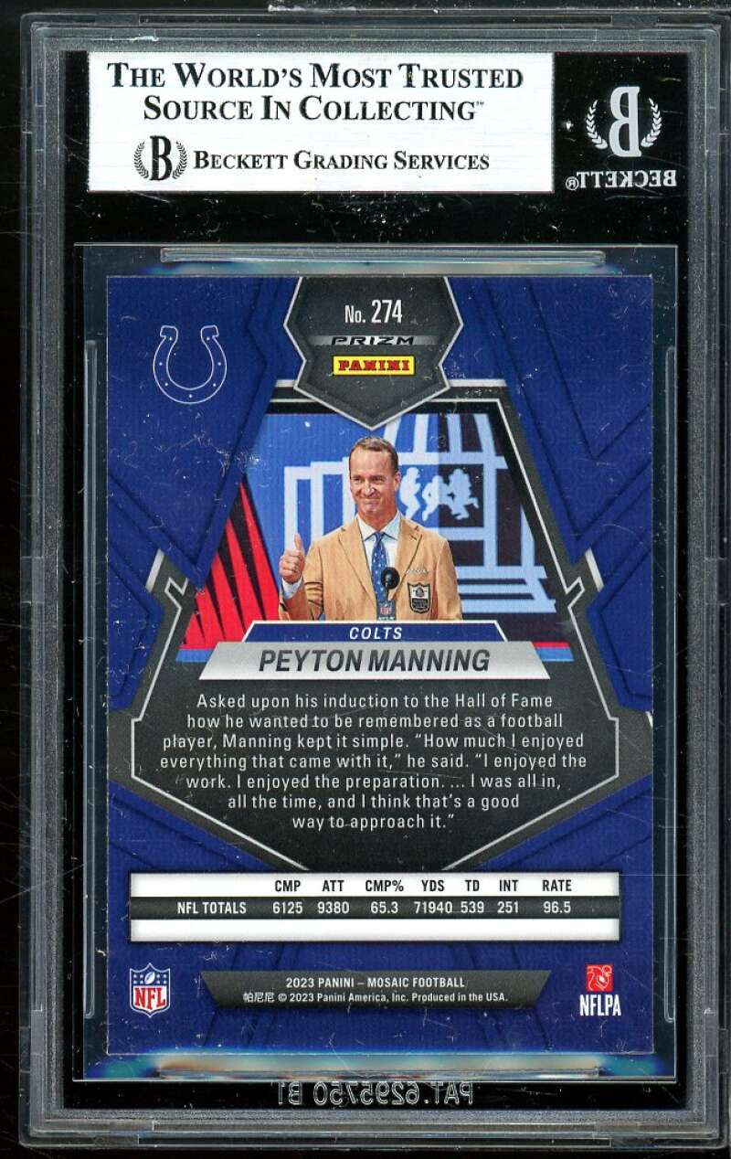 Peyton Manning Card 2023 Panini Mosaic Mosaic Reactive Yellow #274 BGS 8 Image 2