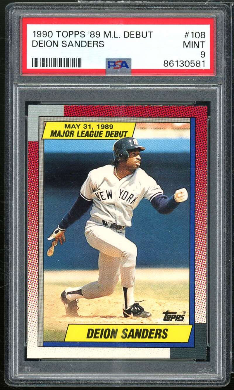 Deion Sanders Rookie Card 1990 Topps Major League Debut 1989 #108 PSA 9 Image 1