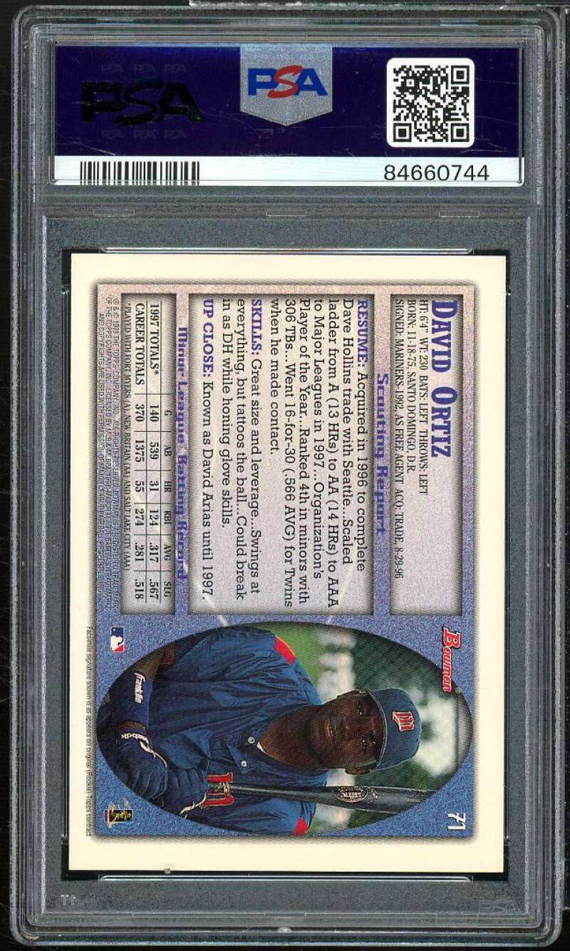 David Ortiz Rookie Card 1998 Bowman #71 PSA 9 Image 2