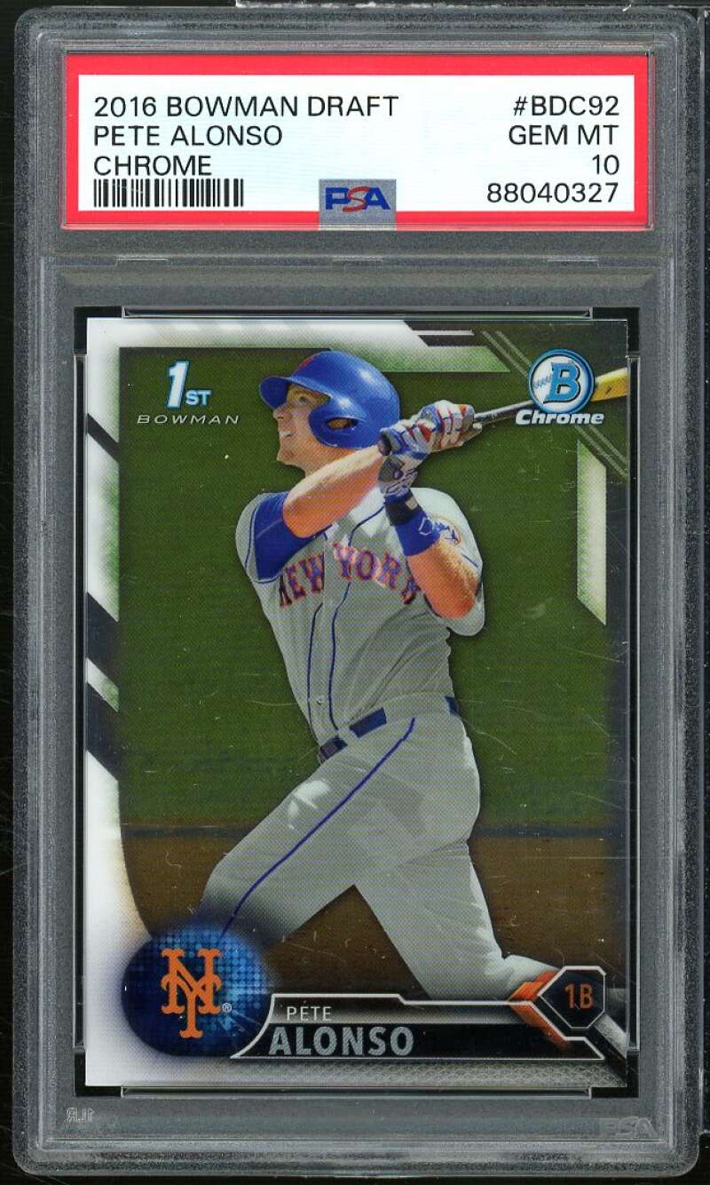 Pete Alonso Rookie Card 2016 Bowman Draft Chrome #bdc92 PSA 10 Image 1