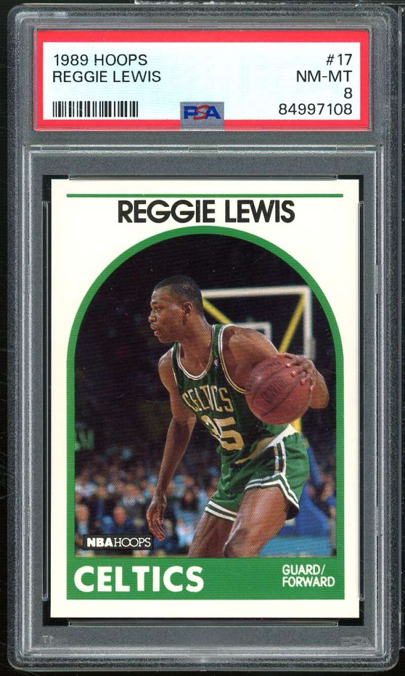 Reggie Lewis Rookie Card 1989-90 Hoops #17 PSA 8 Image 1