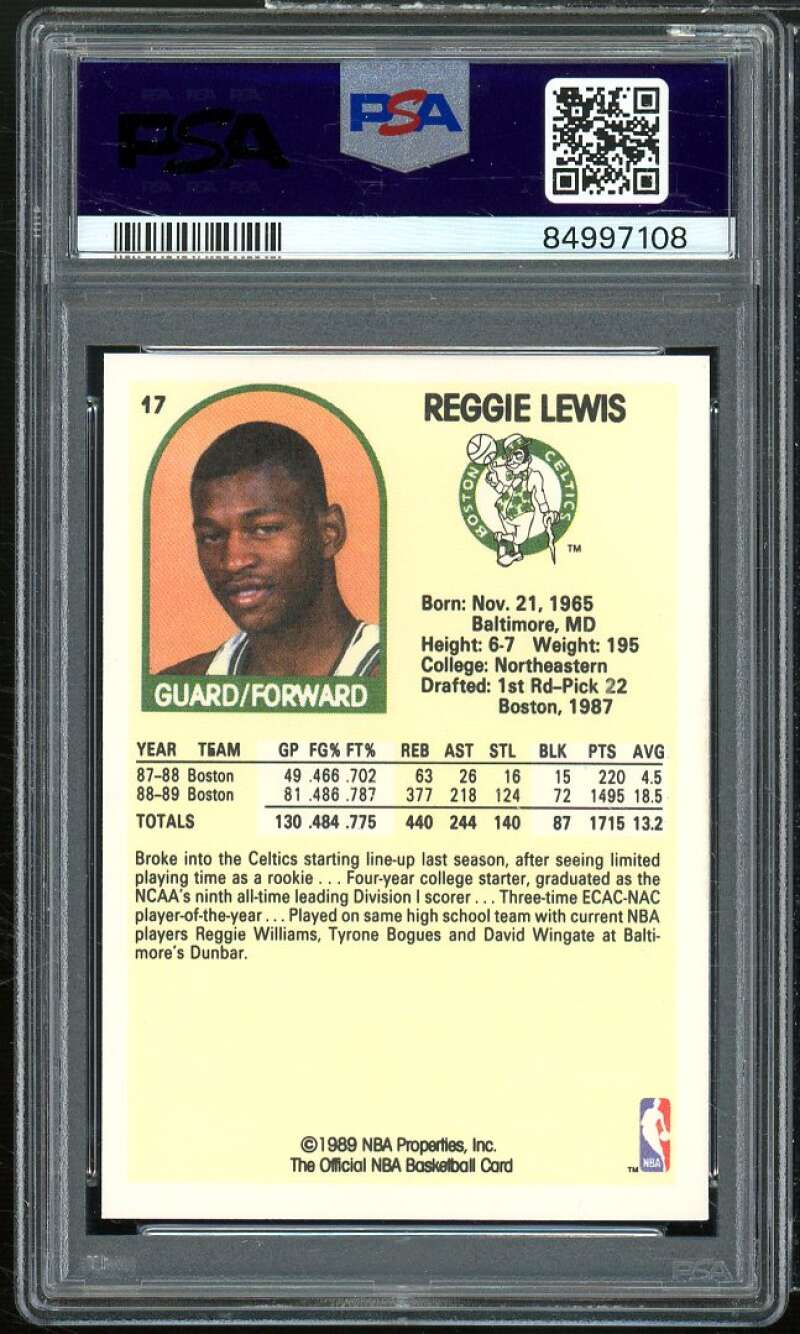 Reggie Lewis Rookie Card 1989-90 Hoops #17 PSA 8 Image 2