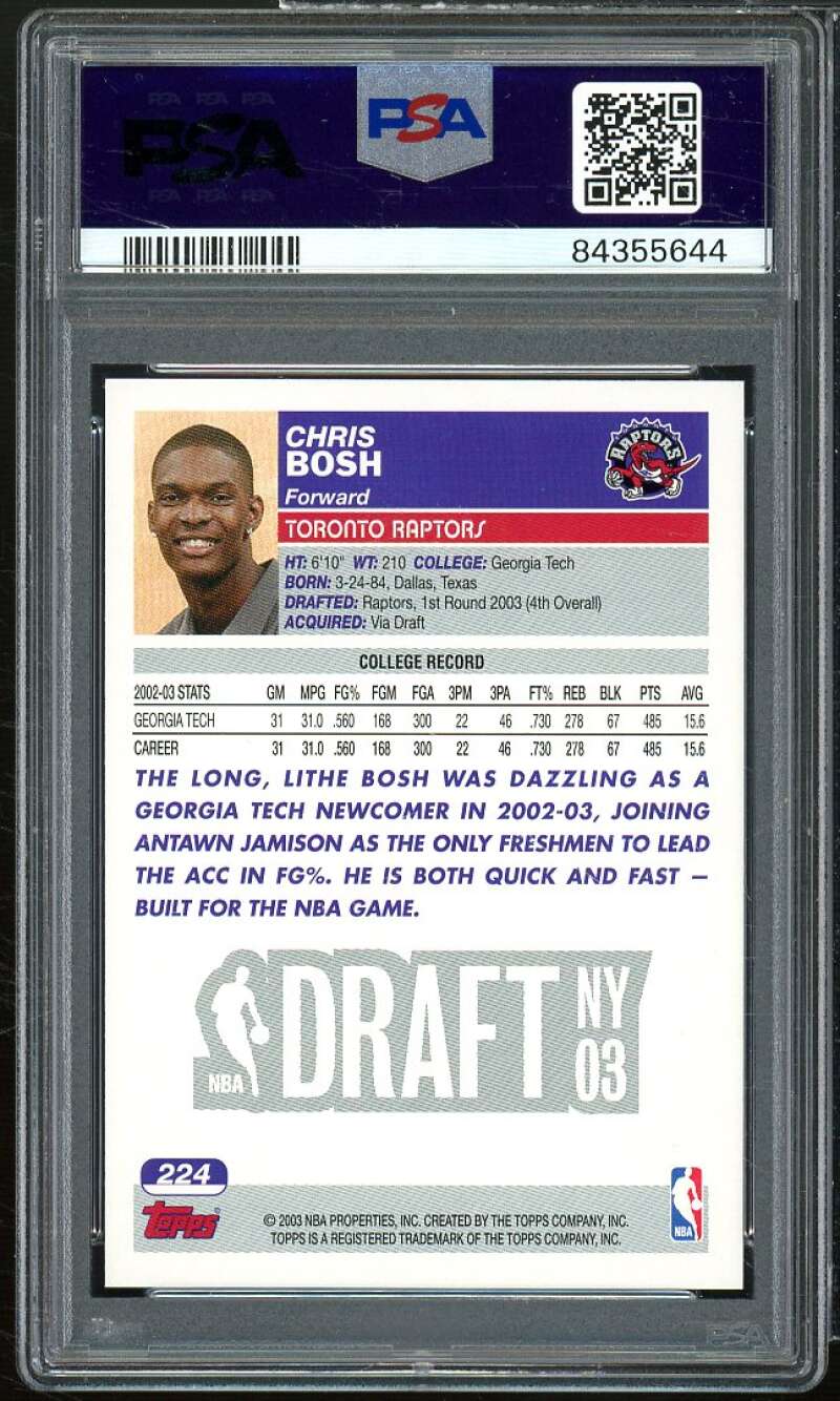 Chris Bosh Rookie Card 2003-04 Topps #224 PSA 8 Image 2