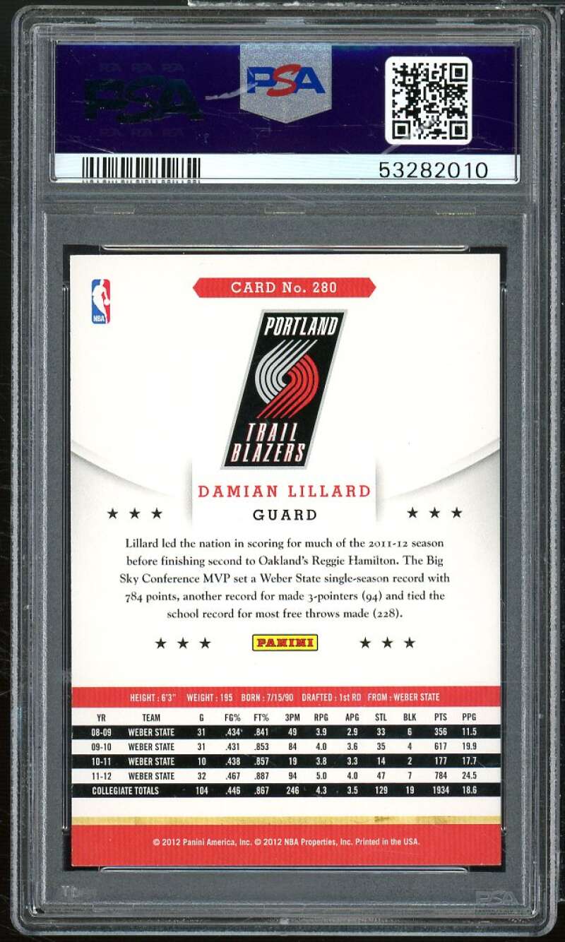 Damian Lillard Rookie Card 2012-13 Hoops #280 PSA 9 Image 2