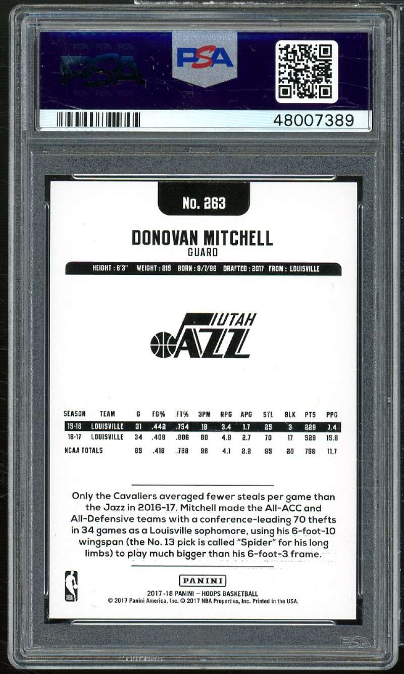 Donovan Mitchell Rookie Card 2017-18 Hoops #263 PSA 10 Image 2