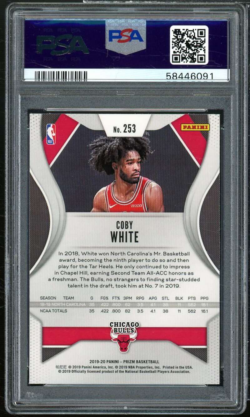 Coby White Rookie Card 2019-20 Panini Prizm #253 PSA 10 Image 2