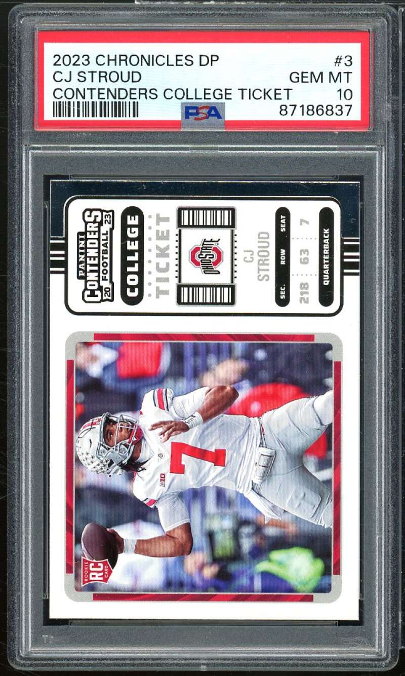 C.J. Stroud Rookie Card 2023 Chronicles DP Contenders College Ticket #3 PSA 10 Image 1