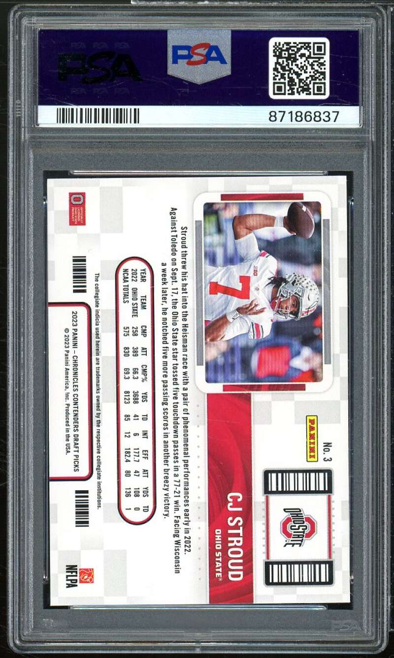 C.J. Stroud Rookie Card 2023 Chronicles DP Contenders College Ticket #3 PSA 10 Image 2